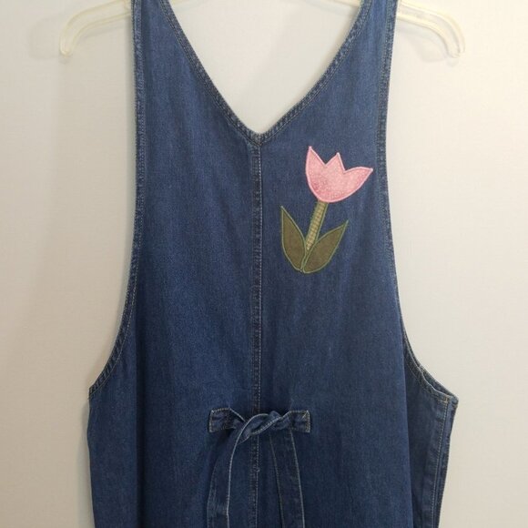 Vintage Denim overalls dress with Bunny Rabbit Applique size Medium - Picture 9 of 14